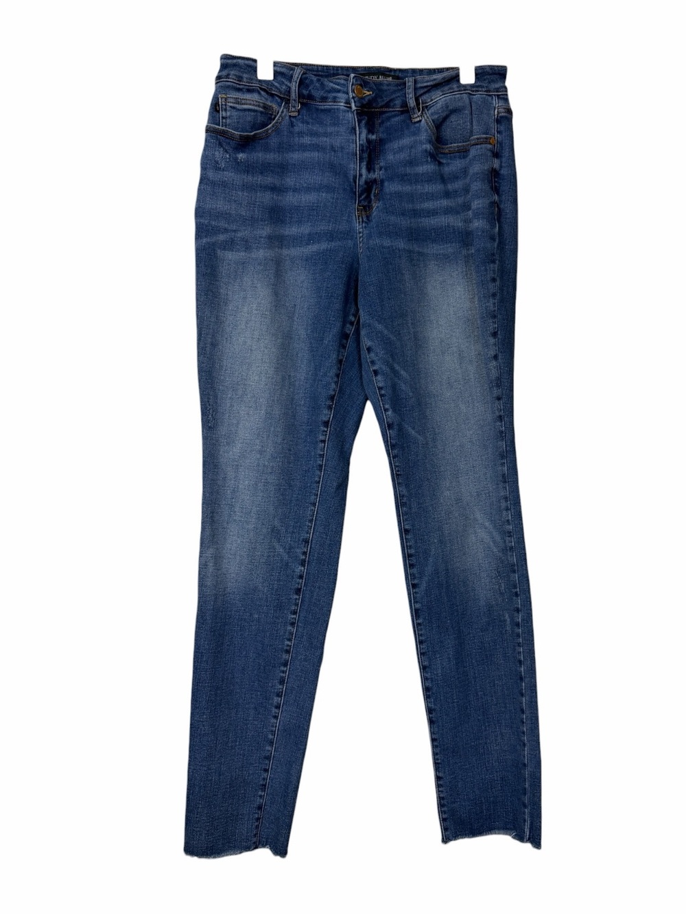 Judy Blue Women’s Jeans Size 14W Straight Leg Raw Hem Stretch Medium Wash Denim